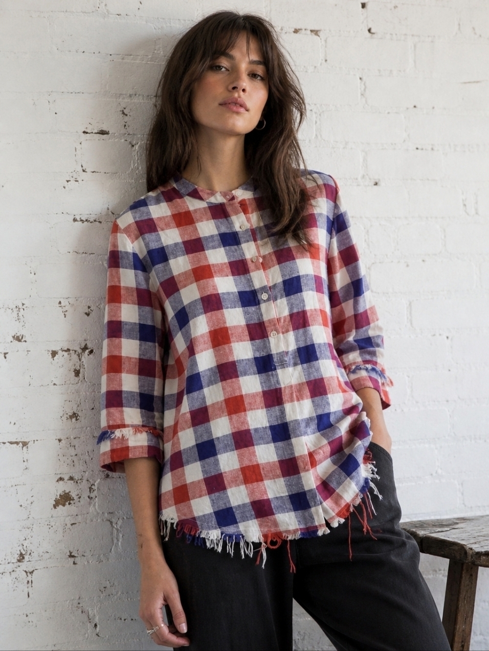 Raquel Allegra Plaid Henley-Japanese Plaid